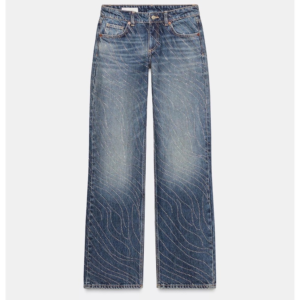 Zara TRF LOW RISE WIDE LEG RHINESTONE
